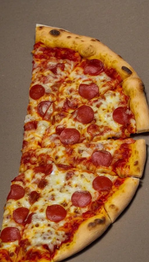 Image similar to a very happy slice of pizza has an epiphany about the meaning of life