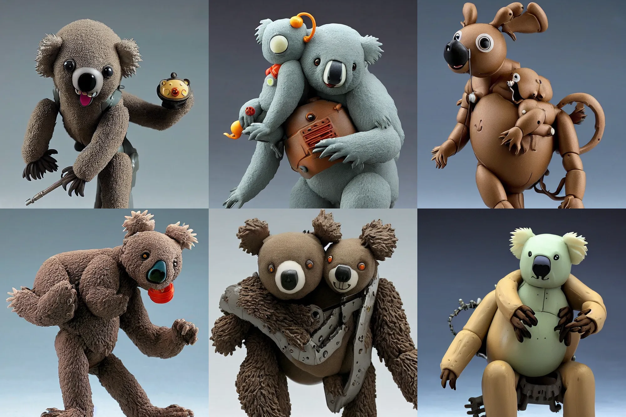 Prompt: A Lovecraftian scary giant mechanized adorable Koala bear from Studio Ghibli Howl's Moving Castle (2004) as a 1980's Kenner style action figure, 5 points of articulation, full body, 4k, highly detailed. award winning sci-fi. look at all that detail!