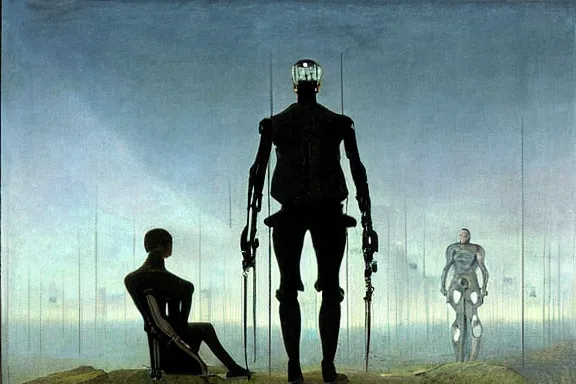 Image similar to cyborgs by caspar david friedrich