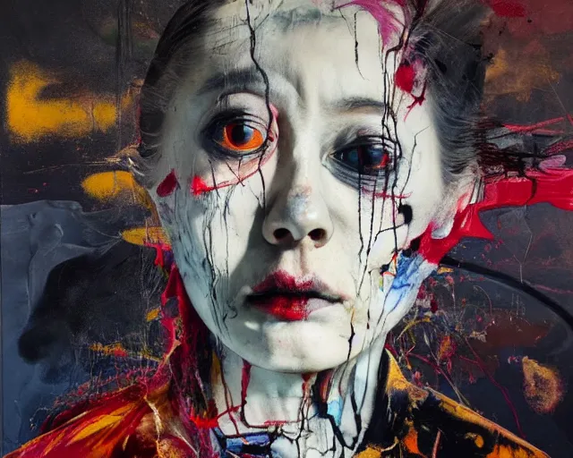 Image similar to portrait, of a form of madness, elegant, a brutalist designed, rich deep vivid colours, brush strokes!, painted by francis bacon, michal mraz, adrian ghenie, nicola samori, james jean!!! and petra cortright, part by gerhard richter, part by takato yamamoto. 8 k masterpiece.