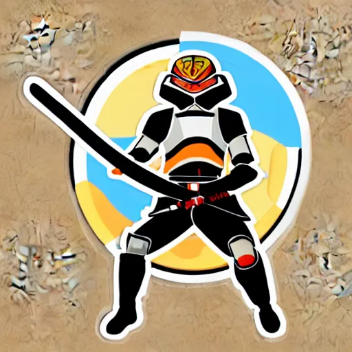 Image similar to a sticker illustration of a samurai wearing a clone trooper helmet, colourful