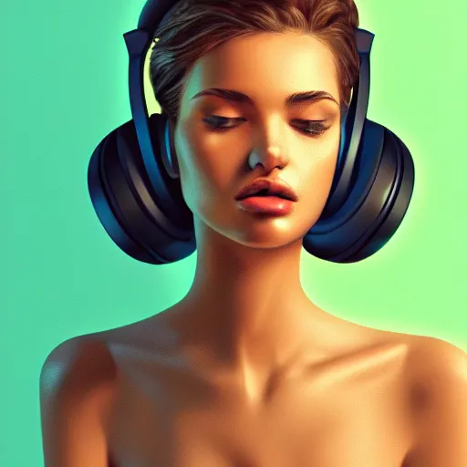 Image similar to an illustration of a beautiful woman listening to music with headphones by Quentin de Warren, highly detailed, digital art, trending on artstation