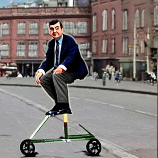 Prompt: mr bean on a pogo-stick