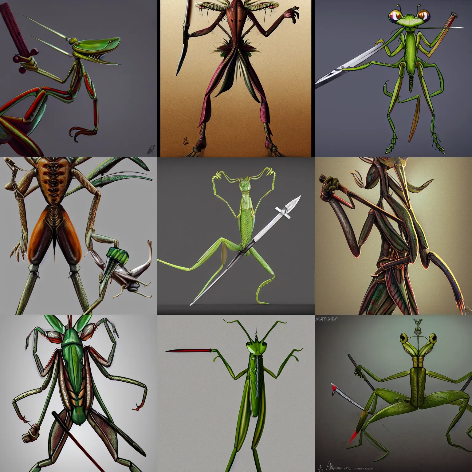 Prompt: an anthropomorphic praying mantis with a dagger and rapier, lurking in search of prey, ultra detailed, 8 k, trending on artstation, award - winning art,