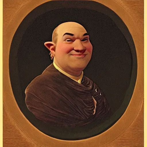 Image similar to The duke Shrek, Face portrait, crisp face, artwork by Georges de La Tour