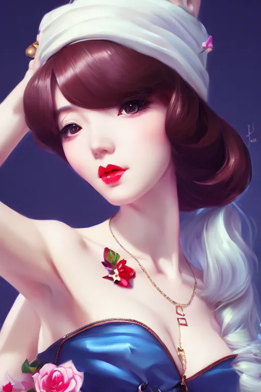 Image similar to a pin up and beautiful fashion charming dreamlke japan girl with lv jewelry, character art, art by artgerm lau and wlop and and ilya kuvshinov and john singer sargent, hyperdetailed, 8 k realistic, symmetrical, frostbite 3 engine, cryengine, dof, trending on artstation, digital art