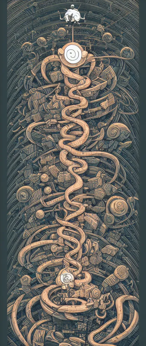 Image similar to burdly twisted turn of fate abstraction, centered award winning ink pen illustration, isometric abstract illustration by dan mumford, edited by craola, technical drawing by beeple and tooth wu, tiny details by artgerm and watercolor girl, symmetrically isometrically centered