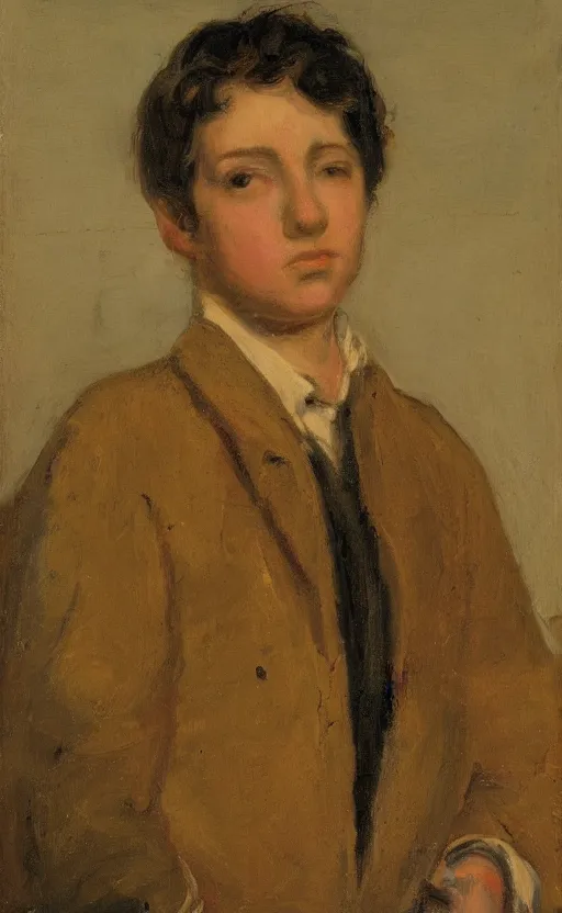 Image similar to portrait of a young confident person, looking down