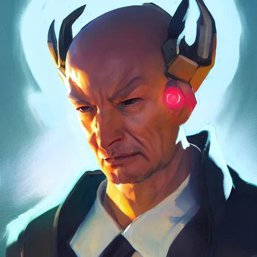 Image similar to Greg Manchess portrait painting of Professor Xavier as Overwatch character, medium shot, asymmetrical, profile picture, Organic Painting, sunny day, Matte Painting, bold shapes, hard edges, street art, trending on artstation, by Huang Guangjian and Gil Elvgren and Sachin Teng