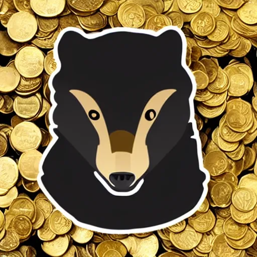 Prompt: a telegram sticker of a honey badger on a pile of gold coins