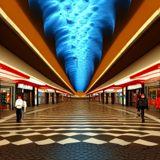 Prompt: hyperrealism computer simulation visualisation of parallel universe mall in surreal scene from art house movie from future by caravaggio rendered in mandelbulb 4 d and blender and octane render