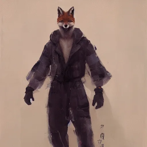 Image similar to fox foxman wearing a jumpsuit by ruan jia, portrait