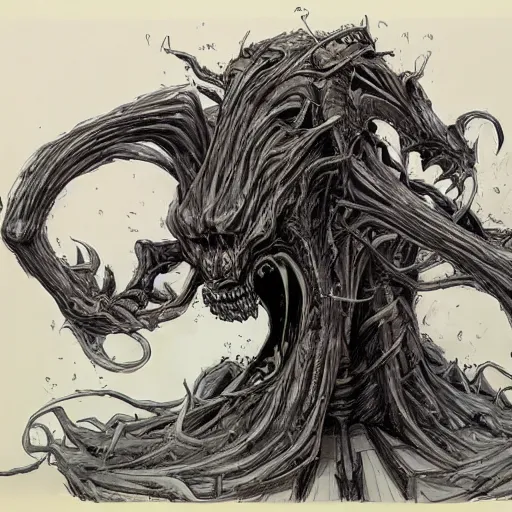 Prompt: a giant eldritch abomination by kim jung gi,