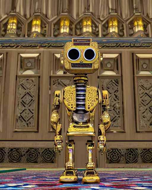 Image similar to a robot praying in the mosque, realistic and detailed, 8 k