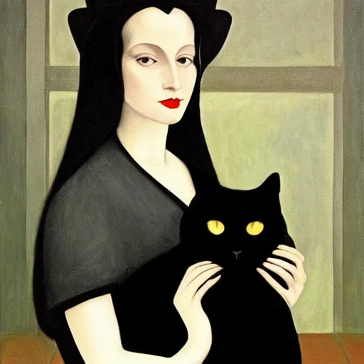 Image similar to a painting of a woman holding a black cat, an art deco painting by federico zandomeneghi, featured on deviantart, gothic art, pre - raphaelite, gothic, goth