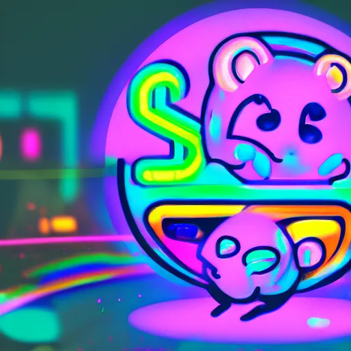 Image similar to cyberpunk hamster holding rainbow gem crystal, neon lights, light reflection, 8 k, hd