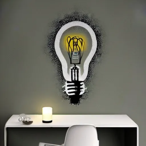 Image similar to wall art of a lightbulb by banksy