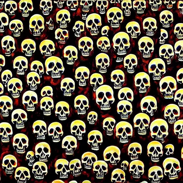 Image similar to a beautiful painting many skulls combine buddhas, by kusama miyama realistic oil painting