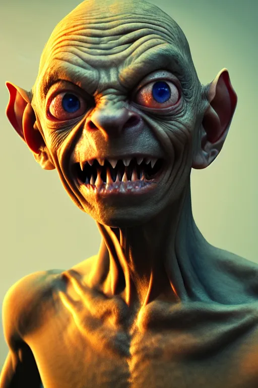 Prompt: perfectly - centered gollum, photorealism, hd quality, 8 k resolution, cinema 4 d, hdr dramatic cinematic lighting