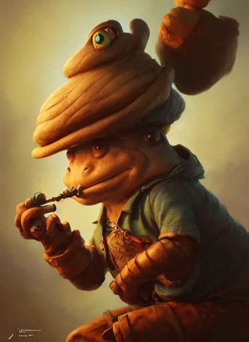 Image similar to cute toad alchemist smoking a wooden pipe, subsurface scattering, by jesper ejsing, justin gerard, tomasz alen kopera, cgsociety and fenghua zhong, highly detailed, rim light, cinematic lighting, illustration, art, octane render, very coherent, cinematic, hyper realism, high detail, octane render, 8 k