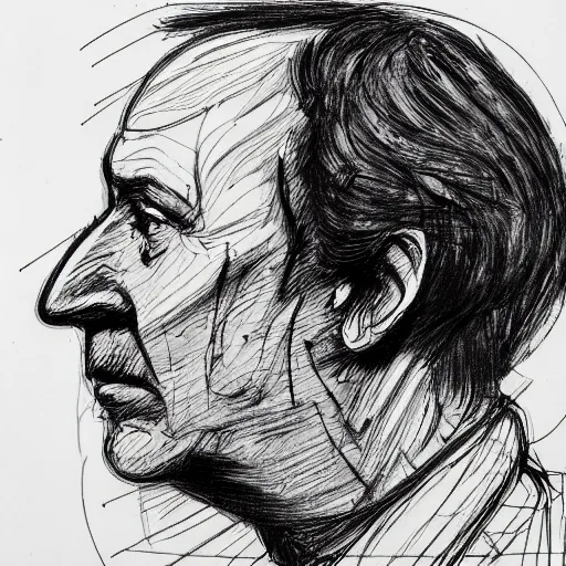 Image similar to a realistic yet scraggly portrait sketch of the side profile of a stern and sophisticated bob odenkirk, trending on artstation, intricate details, in the style of frank auerbach, in the style of sergio aragones, in the style of martin ansin, in the style of david aja, in the style of mattias adolfsson