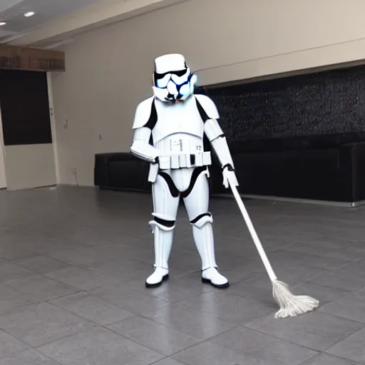 Prompt: a stormtrooper mopping the floor