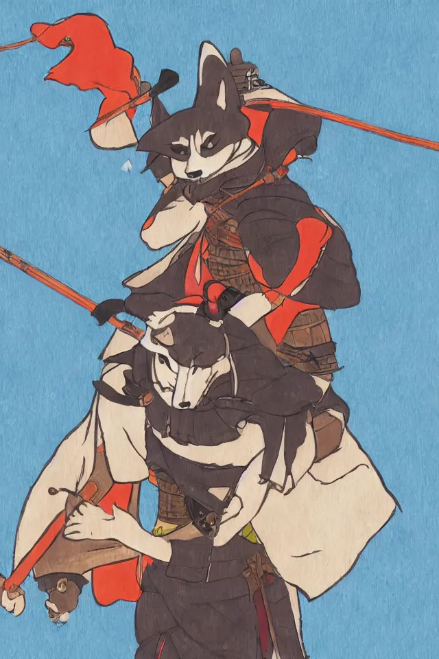 Prompt: a portrait of shiba inus as samurai and warriors, in the art style of studio ghibli, miyao hayazaki, artistic 4 k