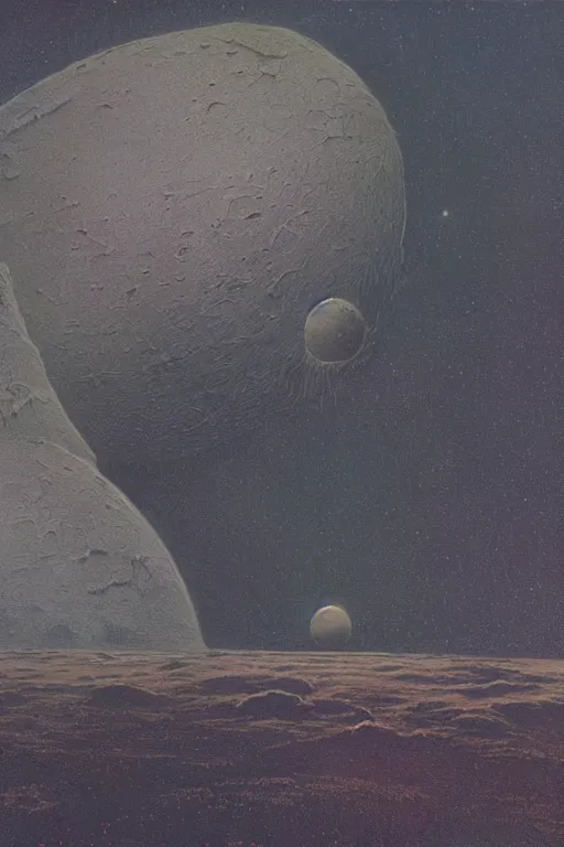 Prompt: emissary space by arthur haas and bruce pennington and john schoenherr, cinematic matte painting, dark color palate, moonscape