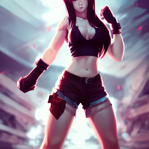 Image similar to full body shot of tifa lockhart by wlop, rossdraws, mingchen shen, bangkuart, sakimichan, yan gisuka, jeongseok lee, artstation, 4k