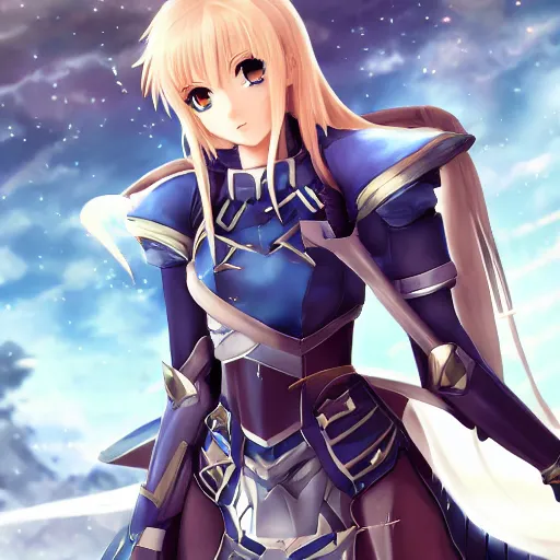 Image similar to beautiful depiction of saber from fate / stay night, with armour from caster with fox ears, high details, high resolution, kantai collection style, noise filtered, artstation, kantai collection arcade, 4 k, highly detailed, high quality
