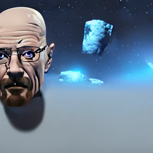 Prompt: 3 d render of walter white wearing shorts in space, 4 k image, space themed, unreal engine