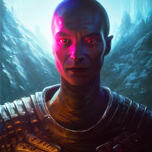 Image similar to highly detailed portrait of an alien with fire powers, in skyrim, stephen bliss, 8 k, unreal engine, fantasy art by greg rutkowski, loish, rhads, ferdinand knab, makoto shinkai and lois van baarle, ilya kuvshinov, rossdraws, tom bagshaw, global illumination, radiant light, detailed and intricate environment