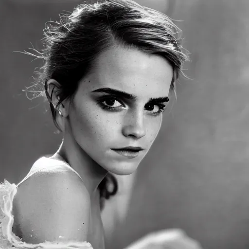 Image similar to a beautiful close - up shot of emma watson, beautiful soft light failling on her face, studio photography by annie leibovitz