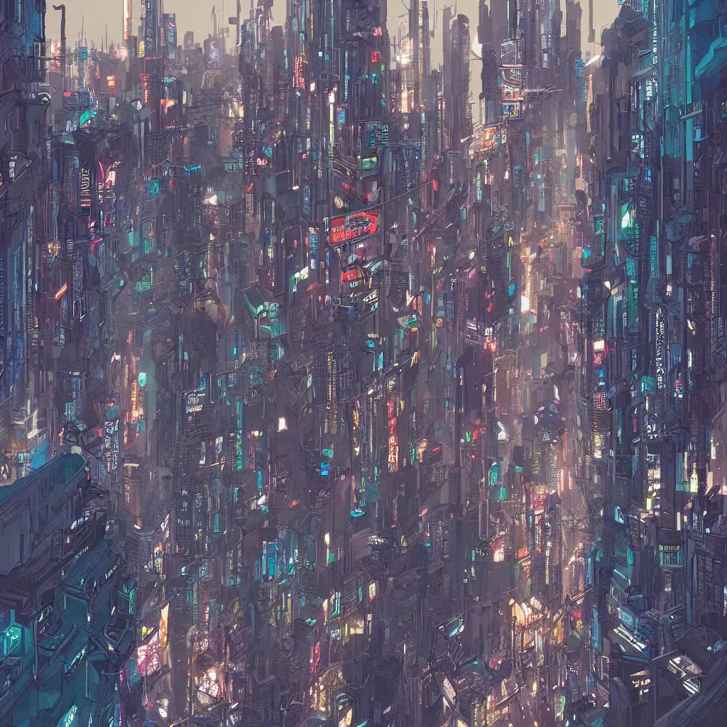 Image similar to a cyberpunk city, digital painting by moebius