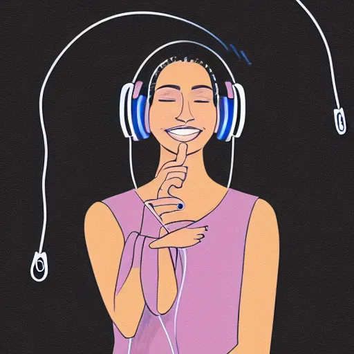 Prompt: a realism illustration of a beautiful woman with headphones dancing