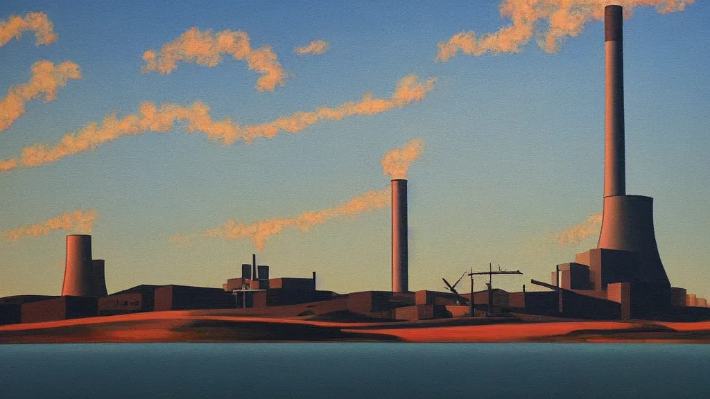 Prompt: a power plant precisionism artwork