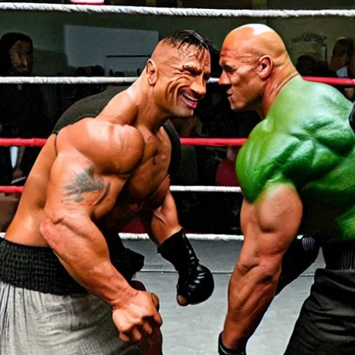 Image similar to Dwayne Johnson boxes with Hulk