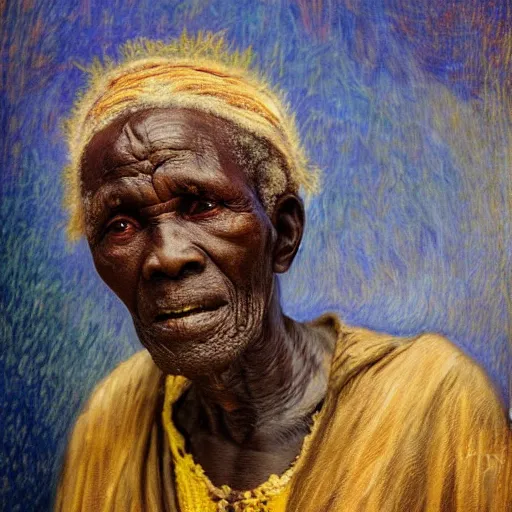 Prompt: a painting of a wise elder from Kenya by Henry Ossawa Tanner . dramatic angle, ethereal lights, details, smooth, sharp focus, illustration, realistic, cinematic, artstation, award winning, rgb , unreal engine, octane render, cinematic light, macro, depth of field, blur, red light and clouds from the back, highly detailed epic cinematic concept art CG render made in Maya, Blender and Photoshop, octane render, excellent composition, dynamic dramatic cinematic lighting, aesthetic, very inspirational, arthouse.