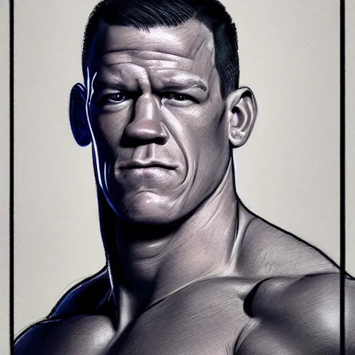 Image similar to a well designed portrait of John Cena , detailed, realistic, sketch style,,Greg Rutkowski, 8K resolution.