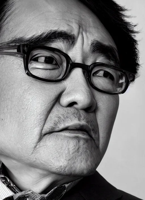 Prompt: satoru iwata as an old man by jatenipat ketpradit and annie leibovitz and steve mccurry and richard avedon, award winning photo, portrait, black and white, emotional