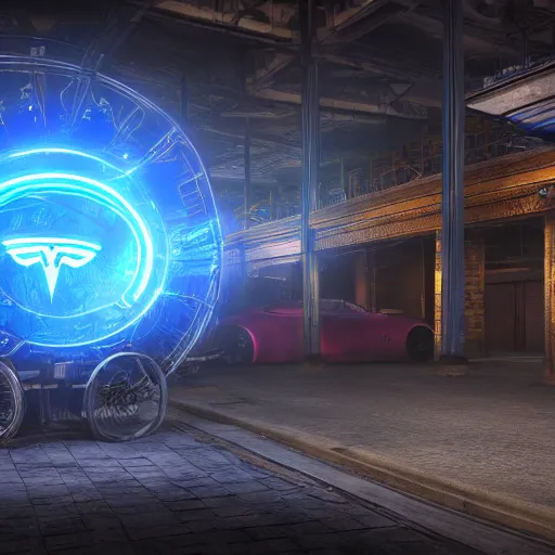 Prompt: photography of a hyper realistic tesla blue lighning arc. steam punk background. high detail, professional digital art, unreal engine 5 8 k rendering