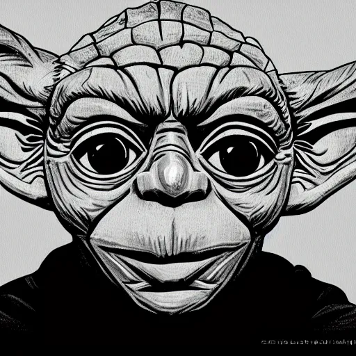 Prompt: portrait of yoda, anime art, digital, psychedelic, lsd, trending on artstation, lineart, dark art, sadness