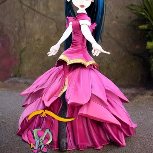 Image similar to rowen atkinson mid magic girl transformation, anime style, kawaii, ball gown dress