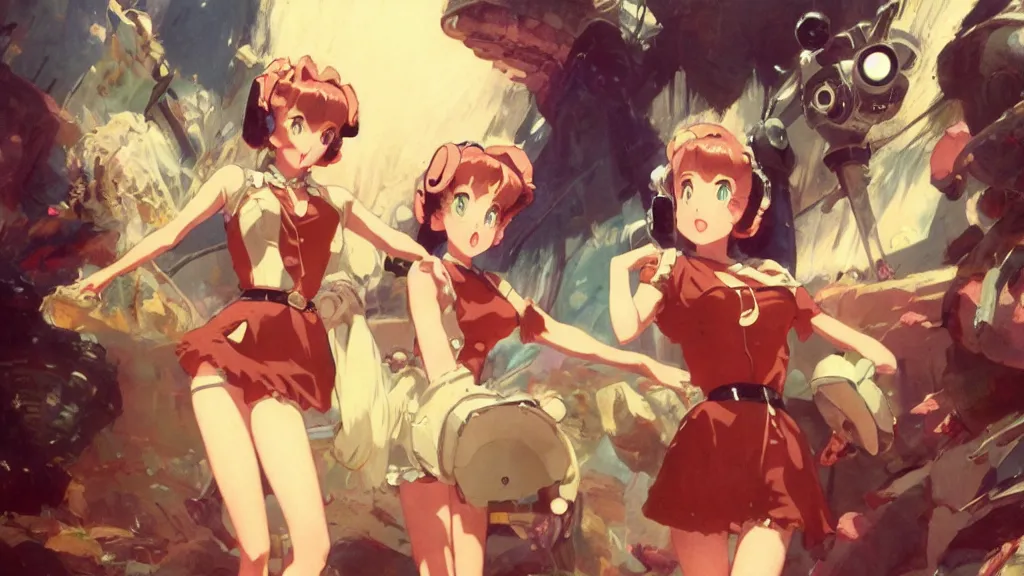 Prompt: a film still of a 1 9 5 0's anime girls from ufo, hdr, full body mid shot, perfect art, trending on pixiv fanbox, painted by gaston bussiere, akihiko yoshida, craig mullins