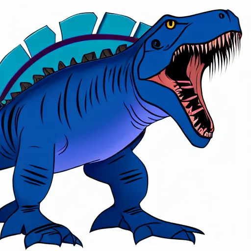 Prompt: a stylized blue t - rex dinosaur with darker blue stripes in an adult cartoon rough style