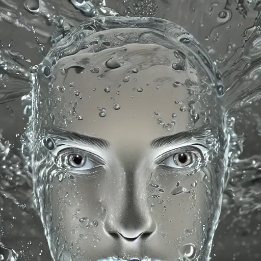 Image similar to water artwork manipulation in a shape of a human head,, ray tracing, sharp focus, realistic water, long shot