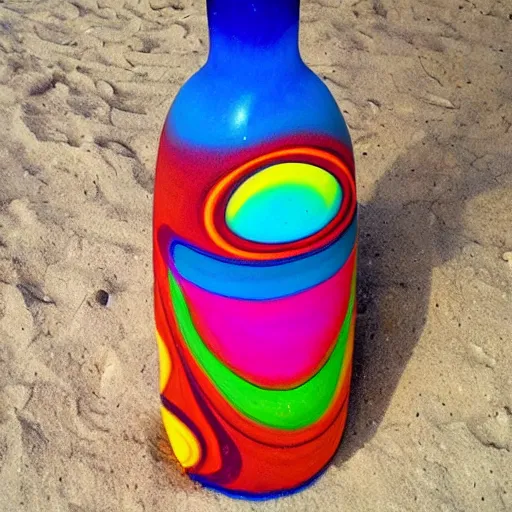 Prompt: Liminal space in outer space!!!, sand art bottle, colorful background