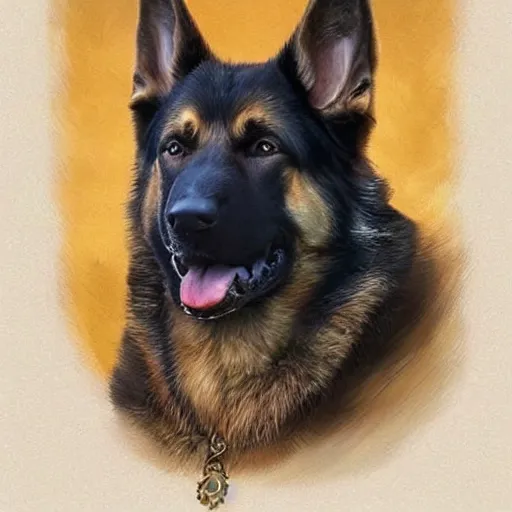 Image similar to german shepherd merge with donald trump, intricate, elegant, highly detailed, digital painting, artstation, concept art, matte, illustration, hearthstone, art by artgerm and greg rutkowski and alphonse mucha, simon stalenhag, hyperreal