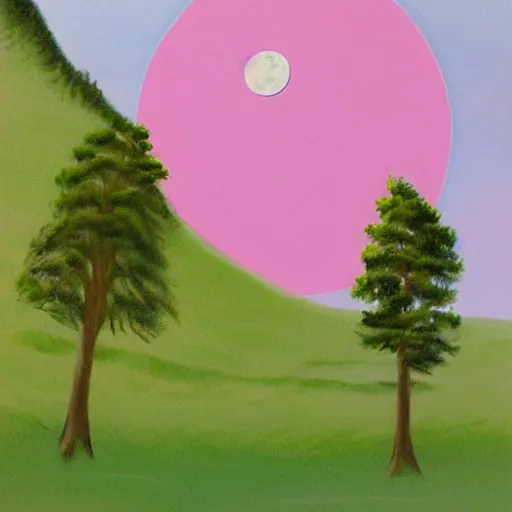 Image similar to pink moon and hills realistic painting