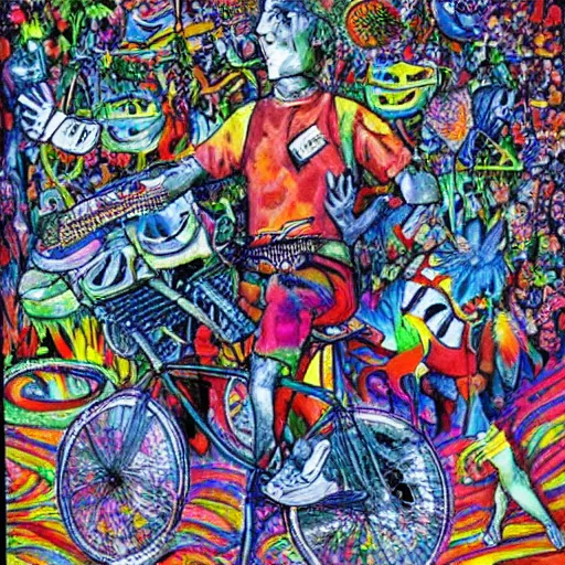 Image similar to albert hofmann bicycle day art